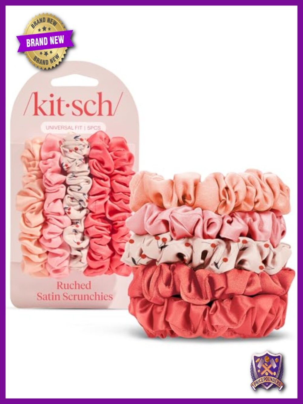 Kitsch Satin Scrunchies for Women - Soft Hair Ties, Set of 5